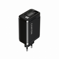 CANYON OnCharge 65RC punjač 65W USB-C sa ugrađenim kablom, 1xPD 1xQC, EU, crni