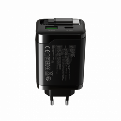 CANYON OnCharge 65RC punjač 65W USB-C sa ugrađenim kablom, 1xPD 1xQC, EU, crni