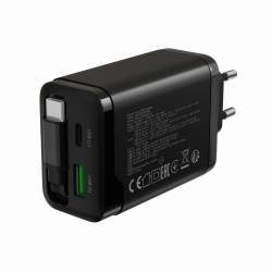 CANYON OnCharge 65RC punjač 65W USB-C sa ugrađenim kablom, 1xPD 1xQC, EU, crni