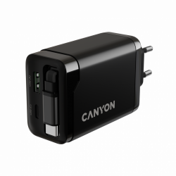 CANYON OnCharge 65RC punjač 65W USB-C sa ugrađenim kablom, 1xPD 1xQC, EU, crni