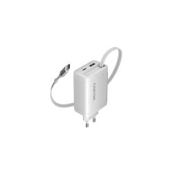 CANYON OnCharge 65RC punjač 65W USB-C sa ugrađenim kablom, bijeli