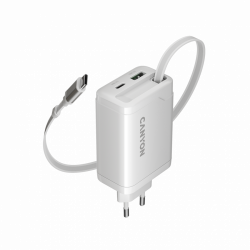 CANYON OnCharge 65RC punjač 65W USB-C sa ugrađenim kablom, bijeli