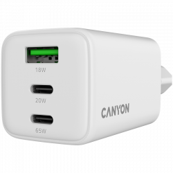 CANYON CU65ACC GaN punjač 65W, 2xUSB-C i 1xUSB-A, bijeli
