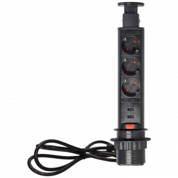 Orno Produžni kabel sa 3 x Schuko utičnice + 2 x USB, ugradbena - OR-AE-1349(GS)/B