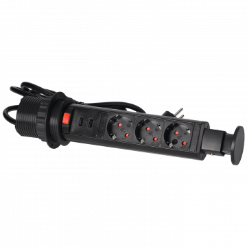 Orno Produžni kabel sa 3 x Schuko utičnice + 2 x USB, ugradbena - OR-AE-1349(GS)/B