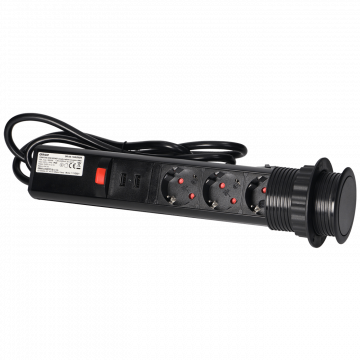 Orno Produžni kabel sa 3 x Schuko utičnice + 2 x USB, ugradbena - OR-AE-1349(GS)/B