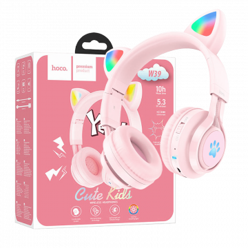 hoco. Slušalice bežične sa mikrofonom, Bluetooth, mačje uši, pink - W39 slušalice Mačje uši,Pink
