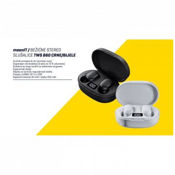 MeanIT Slušalica bežična, Bluetooth v5.1 - TWS B60 Black