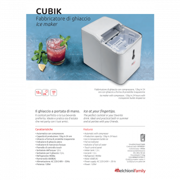 MELCHIONI family Aparat za led - Ledomat,  1.5 lit, 12kg/24 h, R600a - Cubik