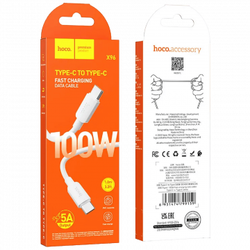 hoco. USB kabl za smartphone, type C, 100W, bijela - X96 Hyper, 100W, White