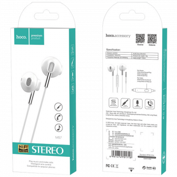 hoco. Slušalice sa mikrofonom, 3.5 mm,dužina kabela 1.2 met,bijela - M57 Sky sound, White