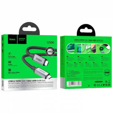 hoco. USB kabl za smartphone, 100W, US06, USB3.2 type C,  2 met. - US06 2M