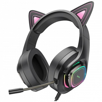 hoco. Slušalice sa mikrofonom, gaming, USB/3.5 mm, LED - W107 Cute Cat Black/Pink