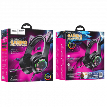 hoco. Slušalice sa mikrofonom, gaming, USB/3.5 mm, LED - W107 Cute Cat Black/Pink