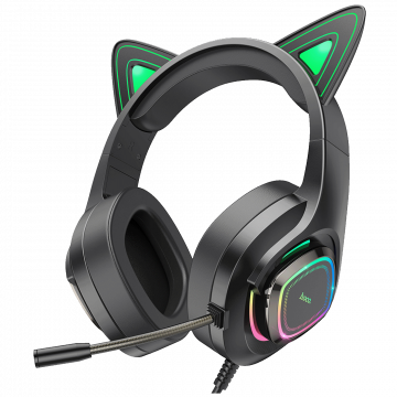 hoco. Slušalice sa mikrofonom, gaming, USB/3.5 mm, LED - W107 Cute Cat Black/Green