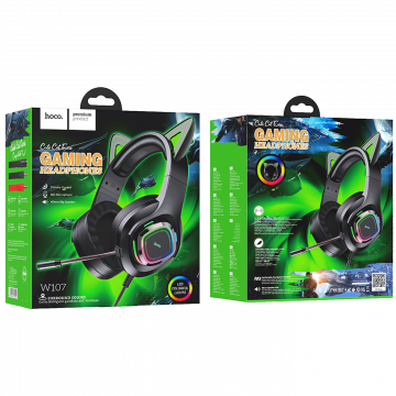 hoco. Slušalice sa mikrofonom, gaming, USB/3.5 mm, LED - W107 Cute Cat Black/Green