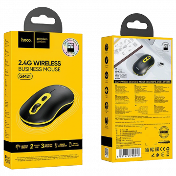 hoco. Miš bežični, optički, 1600 dpi, 2.4 GHz, USB nano - GM21 Platinum Black/Yellow