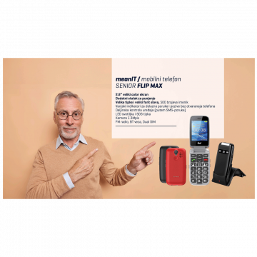 MeanIT Telefon mobilni, 2.8" ekran, Dual SIM, SOS tipka - SENIOR FLIP MAX Black