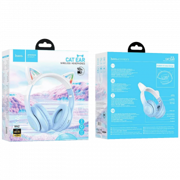 hoco. Slušalice bežične sa mikrofonom, Bluetooth - W42 Cat Ears, Crystal Blue