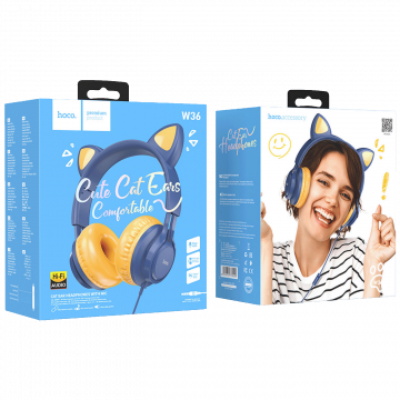 hoco. Slušalice sa mikrofonom, mačje uši, plava - W36 Cat ear, midnight blue