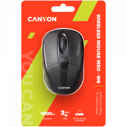 CANYON MSO-W6 bežični miš, crni, optički, 1600 dpi, 2.4 GHz
