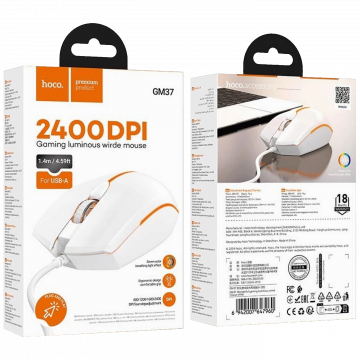 hoco. Miš optički, gaming, 2400 dpi, USB - GM37 Wonderful White