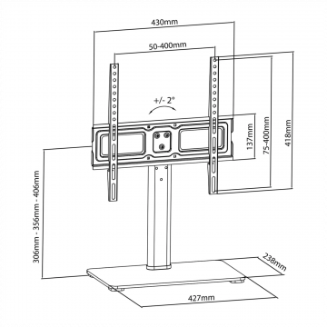 Maclean Stalak za TV, 32" - 65", postolje kaljeno staklo, 40 kg - MC-450