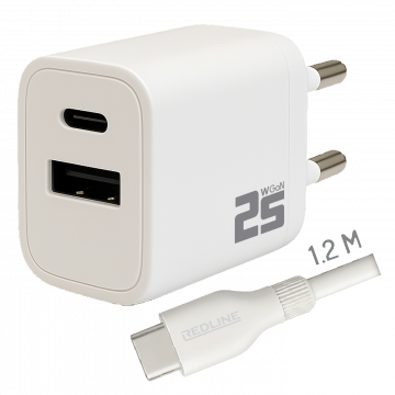 REDLINE Punjač sa USB-C kablom, 1 x USB-A, 1 x USB-C, brzi, 25W - PQ256AC+CC1.2M60W