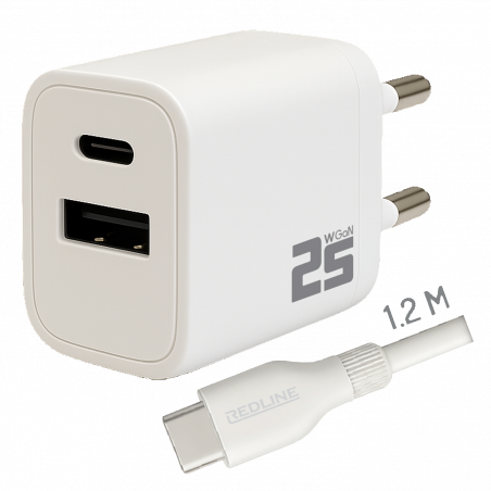 REDLINE Punjač sa USB-C kablom, 1 x USB-A, 1 x USB-C, brzi, 25W - PQ256AC+CC1.2M60W