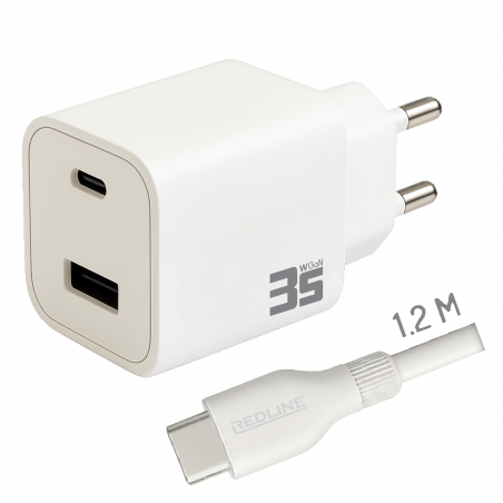 REDLINE Punjač sa USB-C kablom, 1 x USB-A, 1 x USB-C, brzi, 35W - PQ351AC+CC1.2M60W