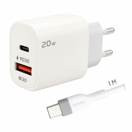 REDLINE Punjač sa USB-C kablom,  1 x USB-A, 1 x USB-C, 20W - GL20AC+CC-1M