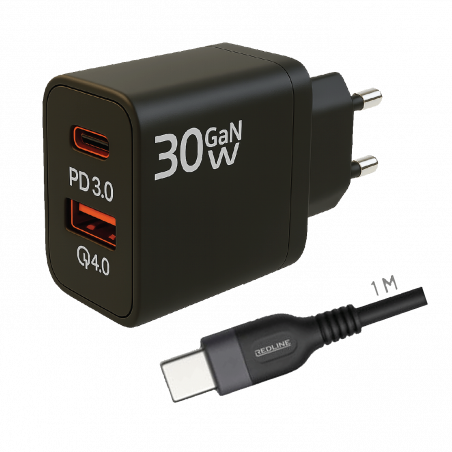 REDLINE Punjač sa USB-C kablom,  1 x USB-A, 1 x USB-C, 30W - GL30AC+CC-1M