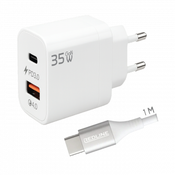 REDLINE Punjač sa USB-C kablom,  1 x USB-A, 1 x USB-C, 35W - GL-35-AC+CC-1M(60W)