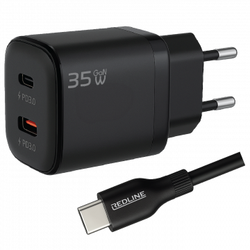 REDLINE Punjač sa USB-C kablom,  2 x USB-C, 35W - GL35CC+CC1M(60W)