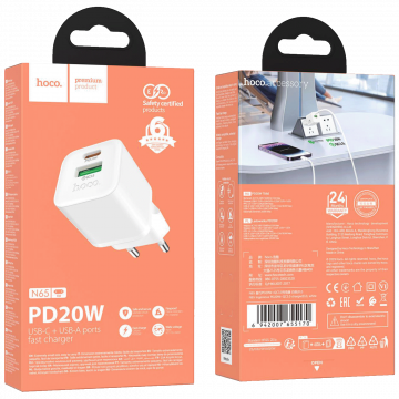 hoco. Punjač kućni, brzi, PD20W + QC3.0, GaN - N65 Ingenious