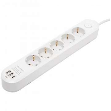 home Produžni kabl, 5 utičnica, 1.5mm², USB, 3 met. - NV5K3USBC