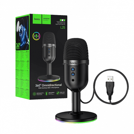 hoco. Mikrofon, stolni, RGB, USB - L25
