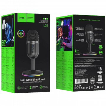 hoco. Mikrofon, stolni, RGB, USB - L25