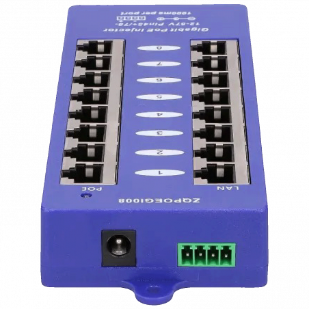 Extralink PoE Injector 8 1000Mb/s RJ45 portova, Mode B, pasivni - 8 Port Gigabit PoE Injector