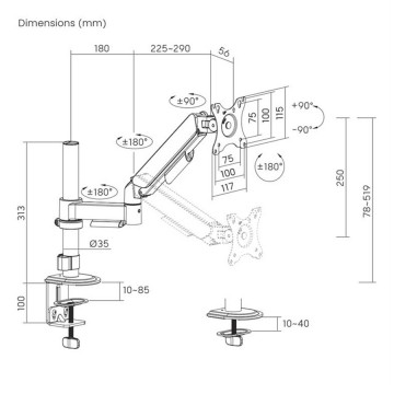 NOSAČ ZA MONITOR GEMBIRD MA-DA1P-02, Adjustable desk display mounting arm, 17”-32”, do 9kg