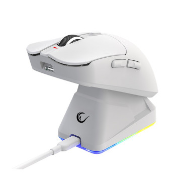 Miš gaming RAMPAGE Aeris Wireless RGB Charging Stand White 24000 DPI 3311 Sensor Rechargeable 80 Million Huano Switch, 43394