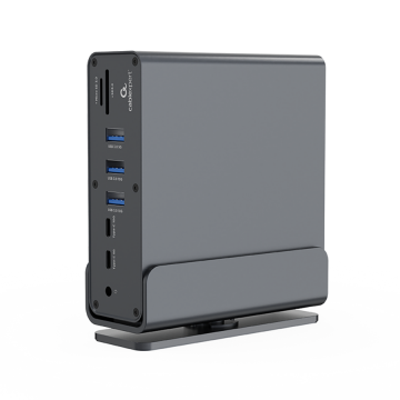 Docking station GEMBIRD USB Type-CF 15-in-1 multi-port HDMIx2 + DisplayPort + PD + card reader + GigaLAN + 3.5 mm audio, grey A-