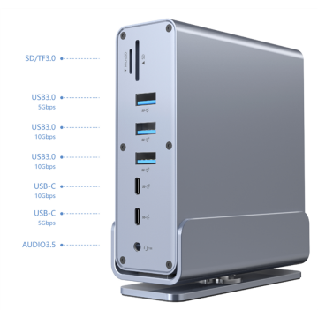 Docking station GEMBIRD USB Type-CF 15-in-1 multi-port HDMIx2 + DisplayPort + PD + card reader + GigaLAN + 3.5 mm audio, grey A-
