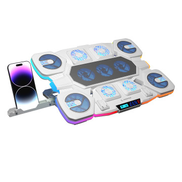 Postolje za notebook gaming RAMPAGE S50 Glacier White RGB Lighting, 11 Fans, LCD Display, 1 Type C, 1 USB Port, 43332