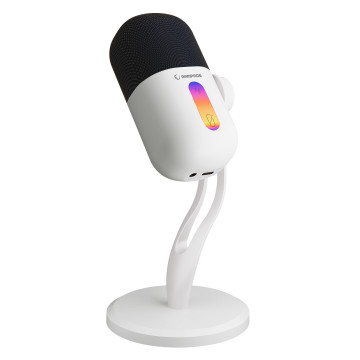 Mikrofon gaming RAMPAGE ARPEJ White RGB Stand Desktop Microphone with Volume Indicator, 42797