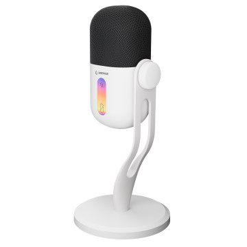 Mikrofon gaming RAMPAGE ARPEJ White RGB Stand Desktop Microphone with Volume Indicator, 42797