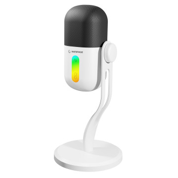 Mikrofon gaming RAMPAGE ARPEJ White RGB Stand Desktop Microphone with Volume Indicator, 42797
