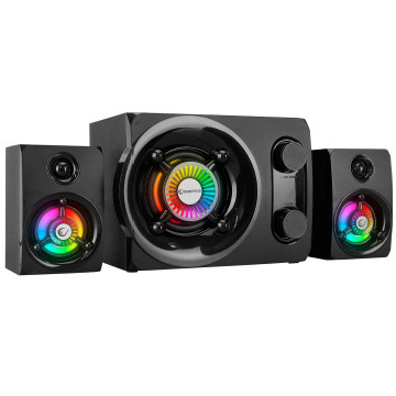 Zvučnici 2.1 gaming RAMPAGE RMS-G8 25W BLUETOOTH + USB-SD-FM RAINBOW Black RGB LED, 30253