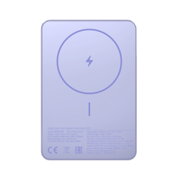 Xiaomi powerbank SuperSlim PB 5000 mAh ljubičasti USB-C x1, bežično punjenje, BHR08PNGL