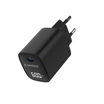 USB punjač Type-C fast charger, 60W USB LCD, black, GEMBIRD, TA-UC-1C-PD60LCD-01-BK